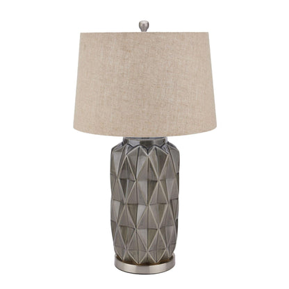Acantho Grey Ceramic Lamp With Linen Shade - Eudemonia Home Goods