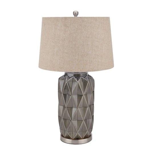 Acantho Grey Ceramic Lamp With Linen Shade - Eudemonia Home Goods