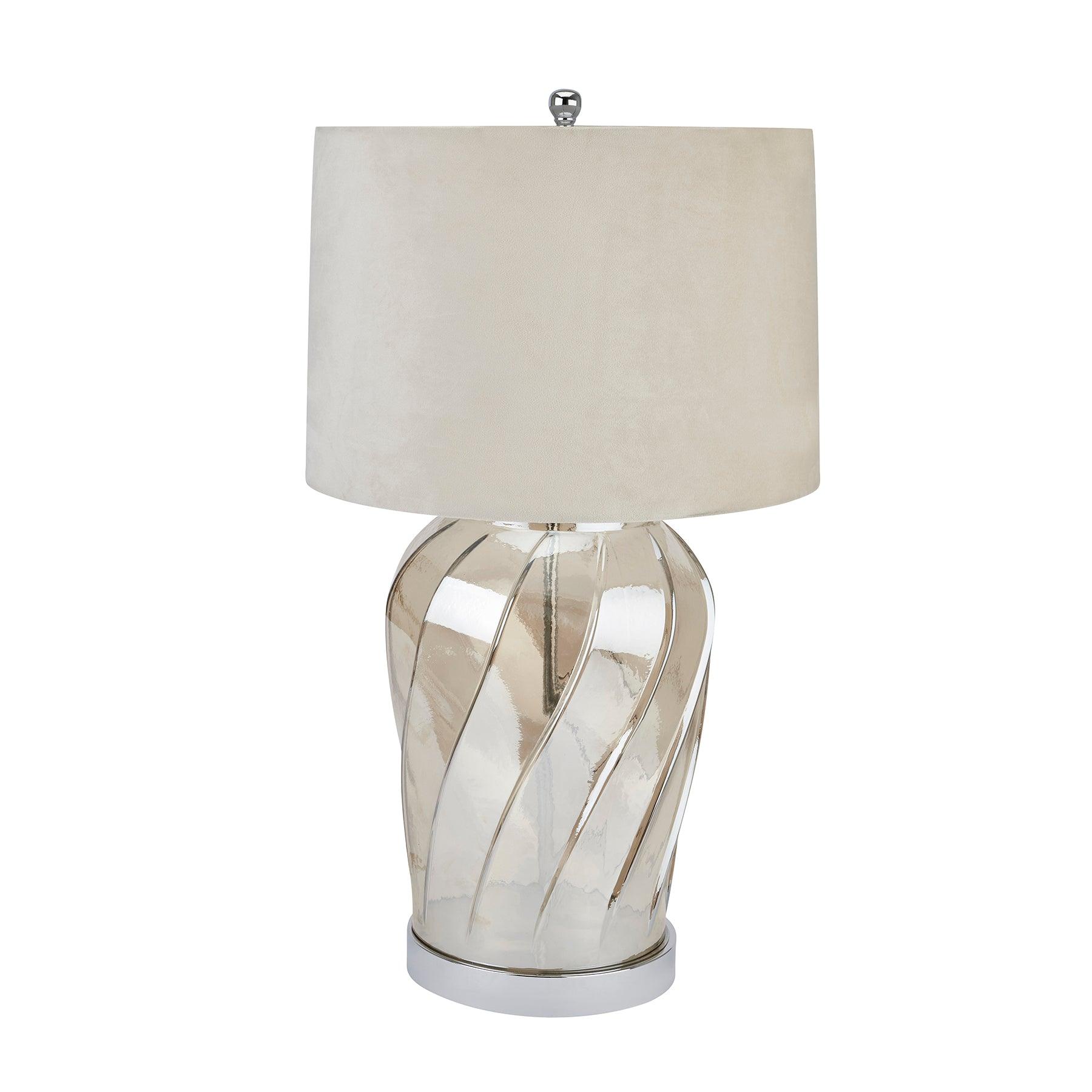 Ambassador Metallic Glass Lamp With Velvet Shade - Eudemonia Home Goods