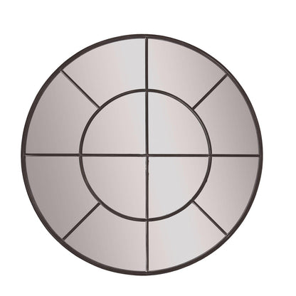 Large Round Metal Window Mirror In Black - Eudemonia Home Goods