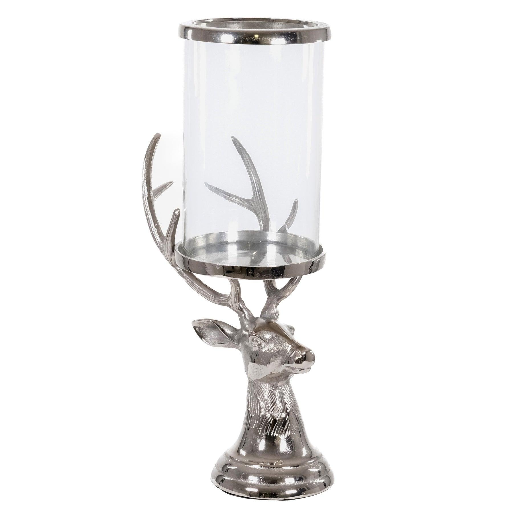 Tall Silver Stag Candle Hurricane Lantern - Eudemonia Home Goods