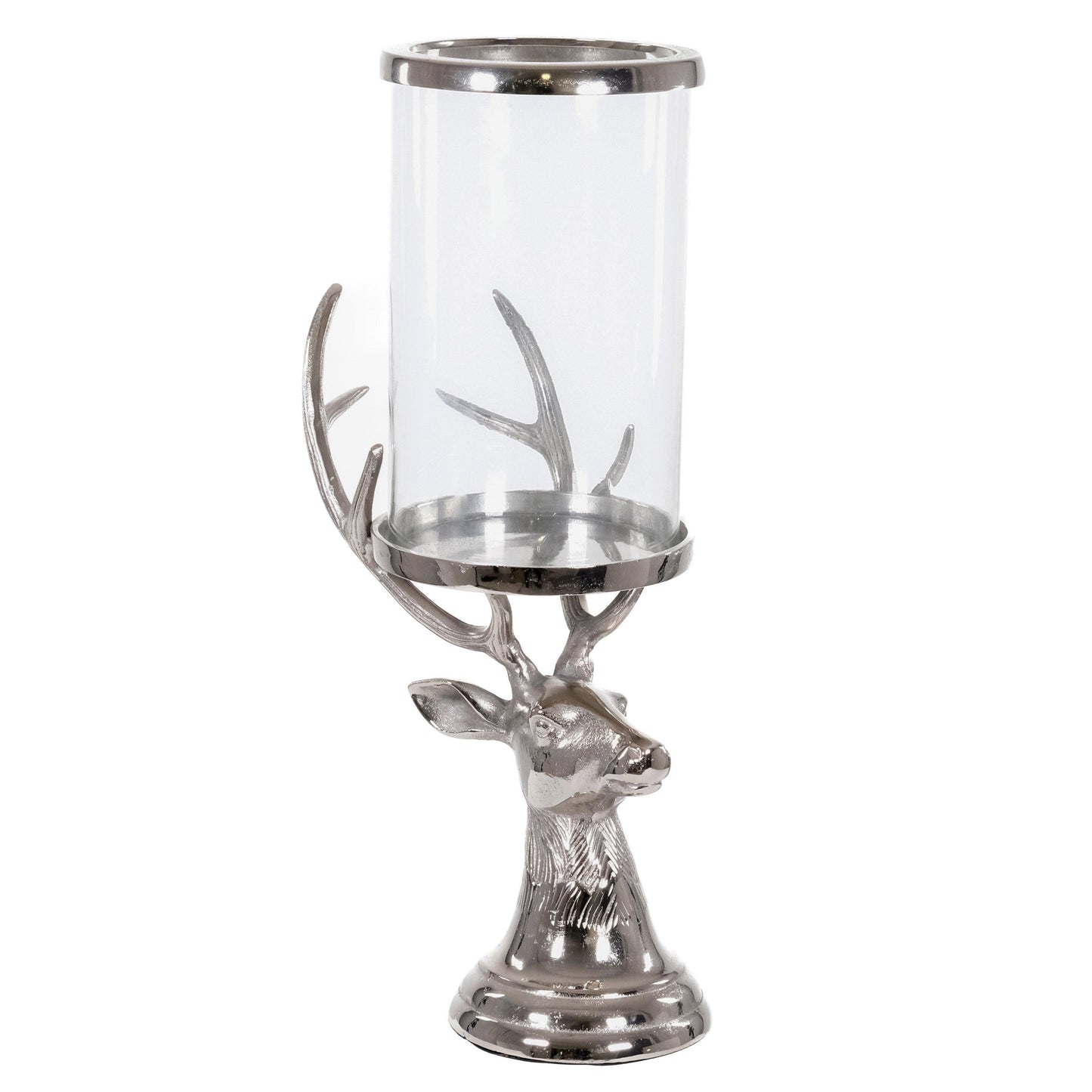 Silver Stag Candle Hurricane Lantern - Eudemonia Home Goods