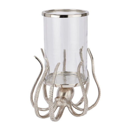 Large Silver Octopus Candle Hurricane Lantern - Eudemonia Home Goods