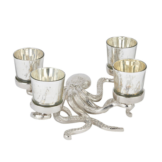 Silver Octopus Four Tealight Holder - Eudemonia Home Goods