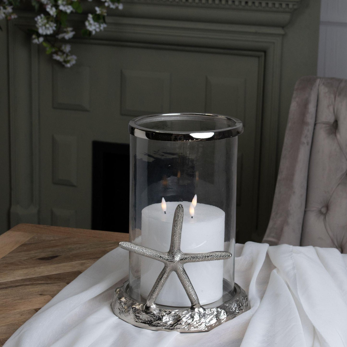 Silver Starfish Candle Hurricane Lantern - Eudemonia Home Goods