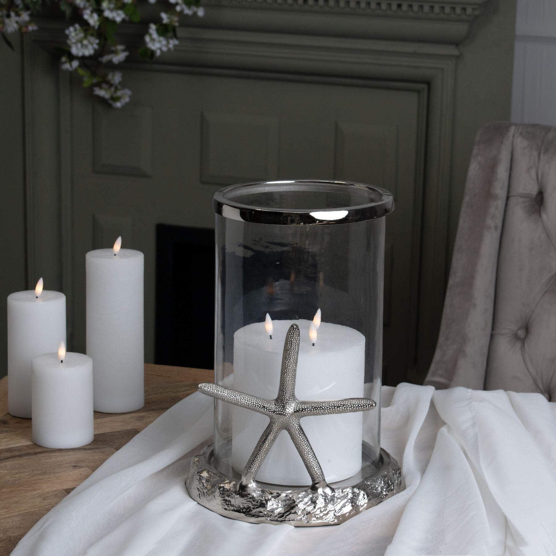 Silver Starfish Candle Hurricane Lantern - Eudemonia Home Goods