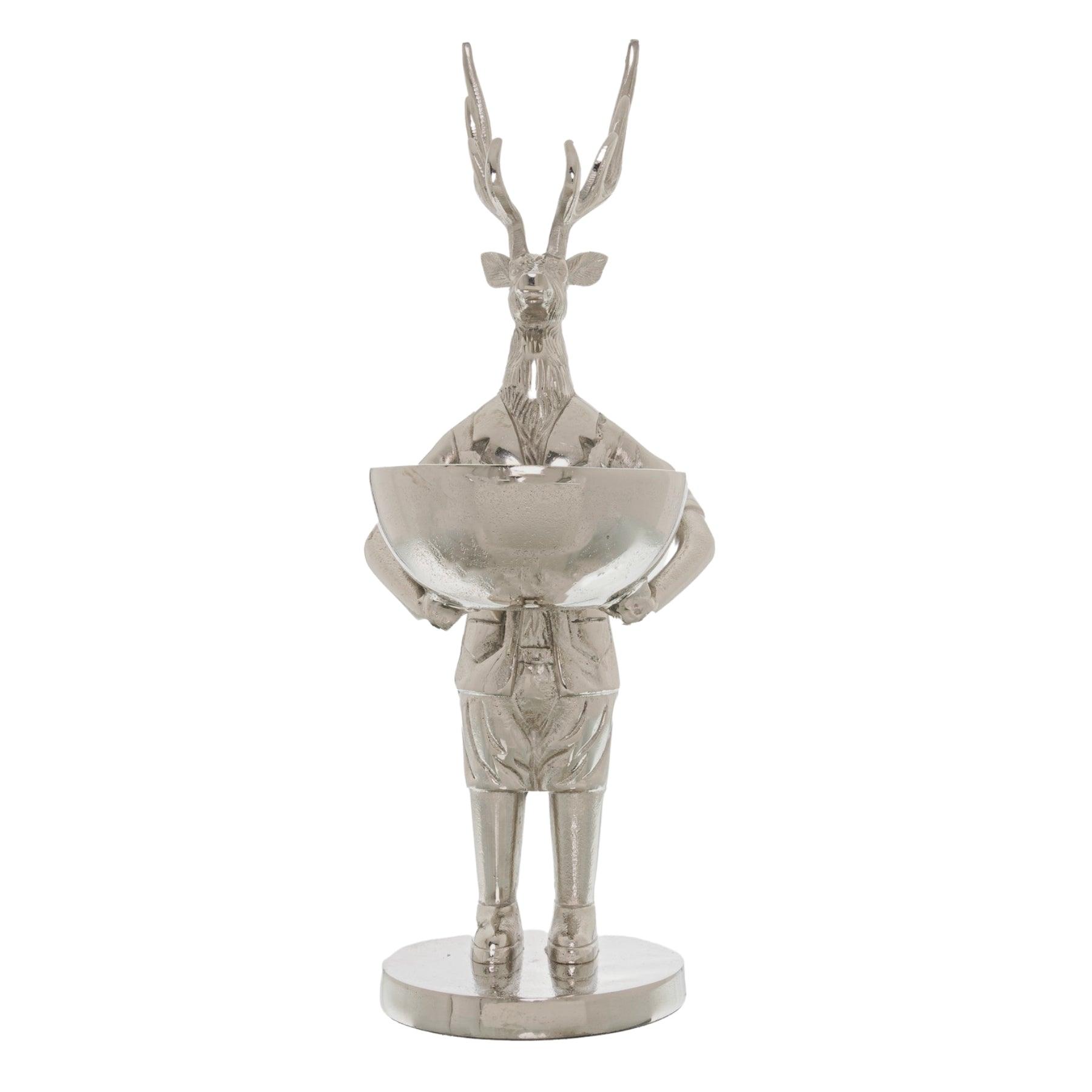 Standing Silver Stag Ornament With Bowl - Eudemonia Home Goods