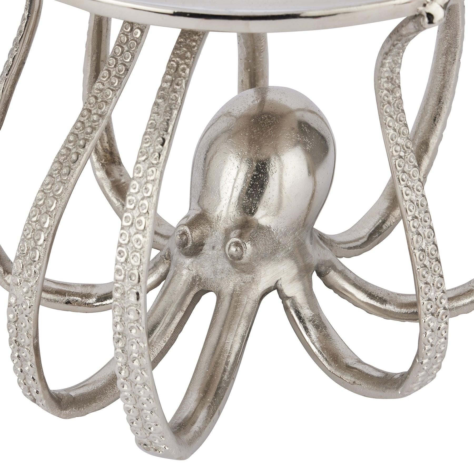 Large Silver Octopus Cake Stand Cloche - Eudemonia Home Goods