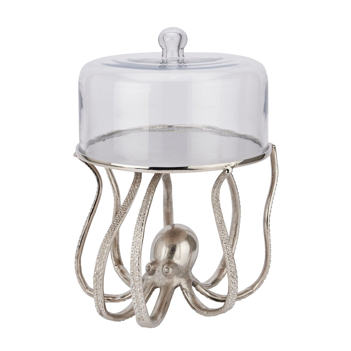 Large Silver Octopus Cake Stand Cloche - Eudemonia Home Goods