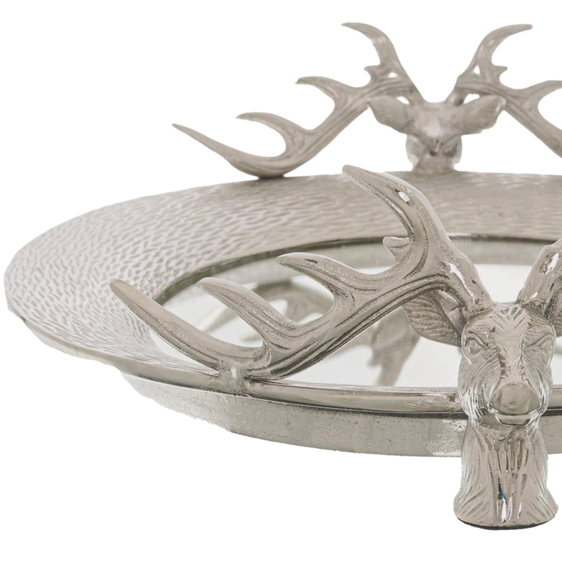 Large Mirrored Tray With Stag Heads - Eudemonia Home Goods