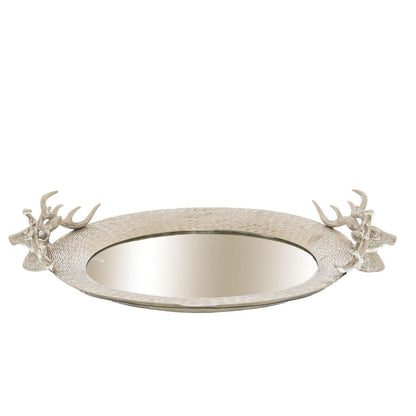 Large Mirrored Tray With Stag Heads - Eudemonia Home Goods