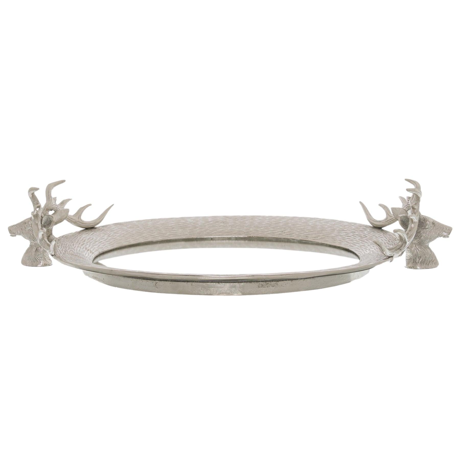 Large Mirrored Tray With Stag Heads - Eudemonia Home Goods