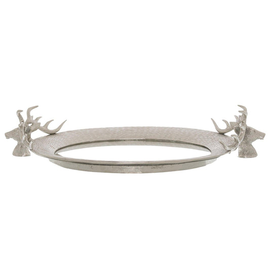 Large Mirrored Tray With Stag Heads - Eudemonia Home Goods