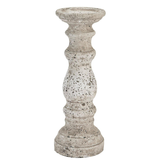 Large Stone Ceramic Column Candle Holder - Eudemonia Home Goods