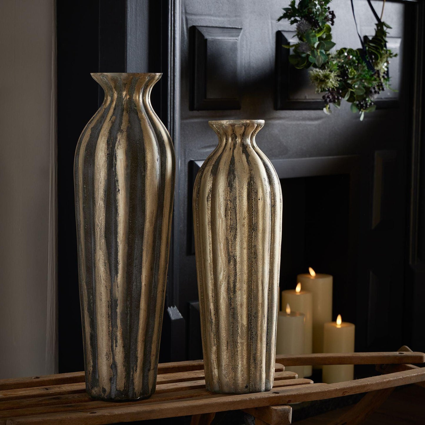 Burnished And Grey Striped Tall Vase - Eudemonia Home Goods