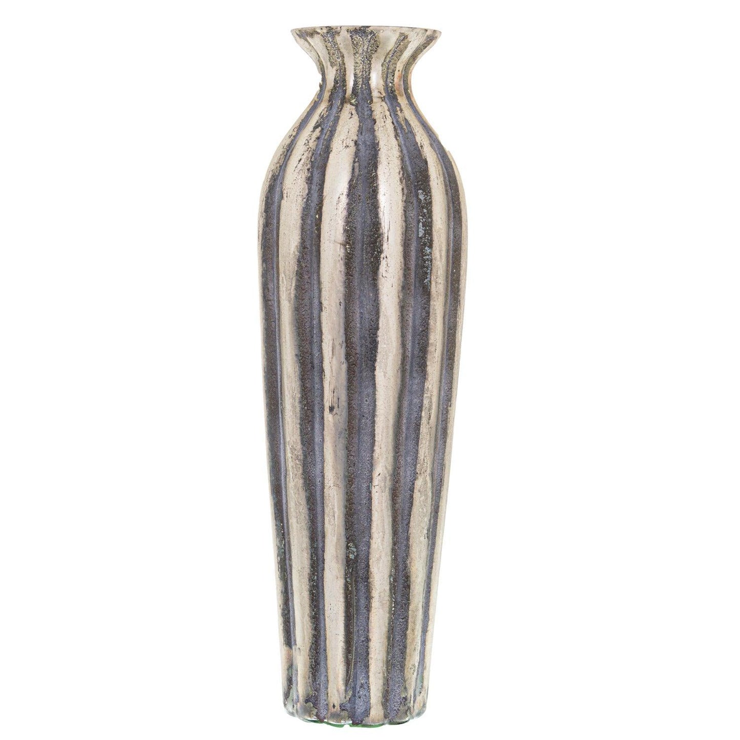 Burnished And Grey Striped Tall Vase - Eudemonia Home Goods