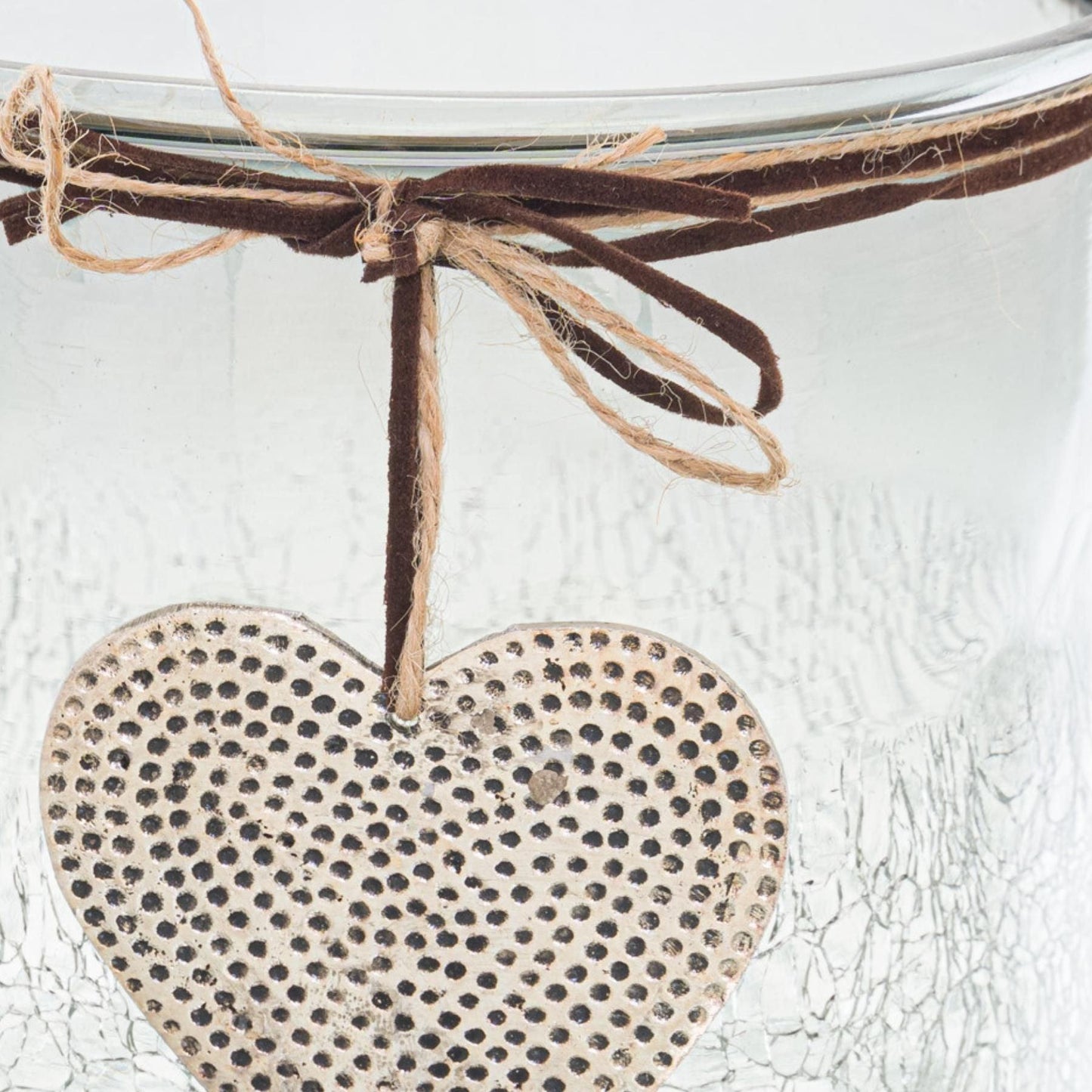 Smoked Midnight Crackled Heart Large Candle Holder - Eudemonia Home Goods