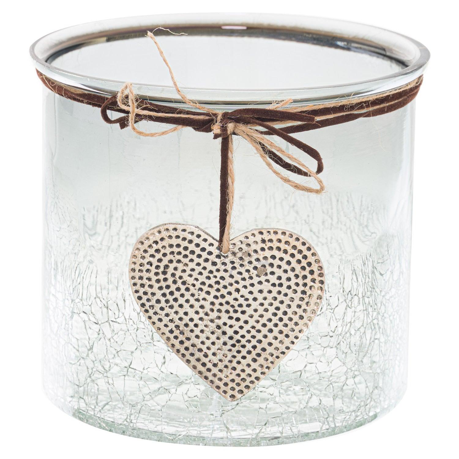 Smoked Midnight Crackled Heart Large Candle Holder - Eudemonia Home Goods