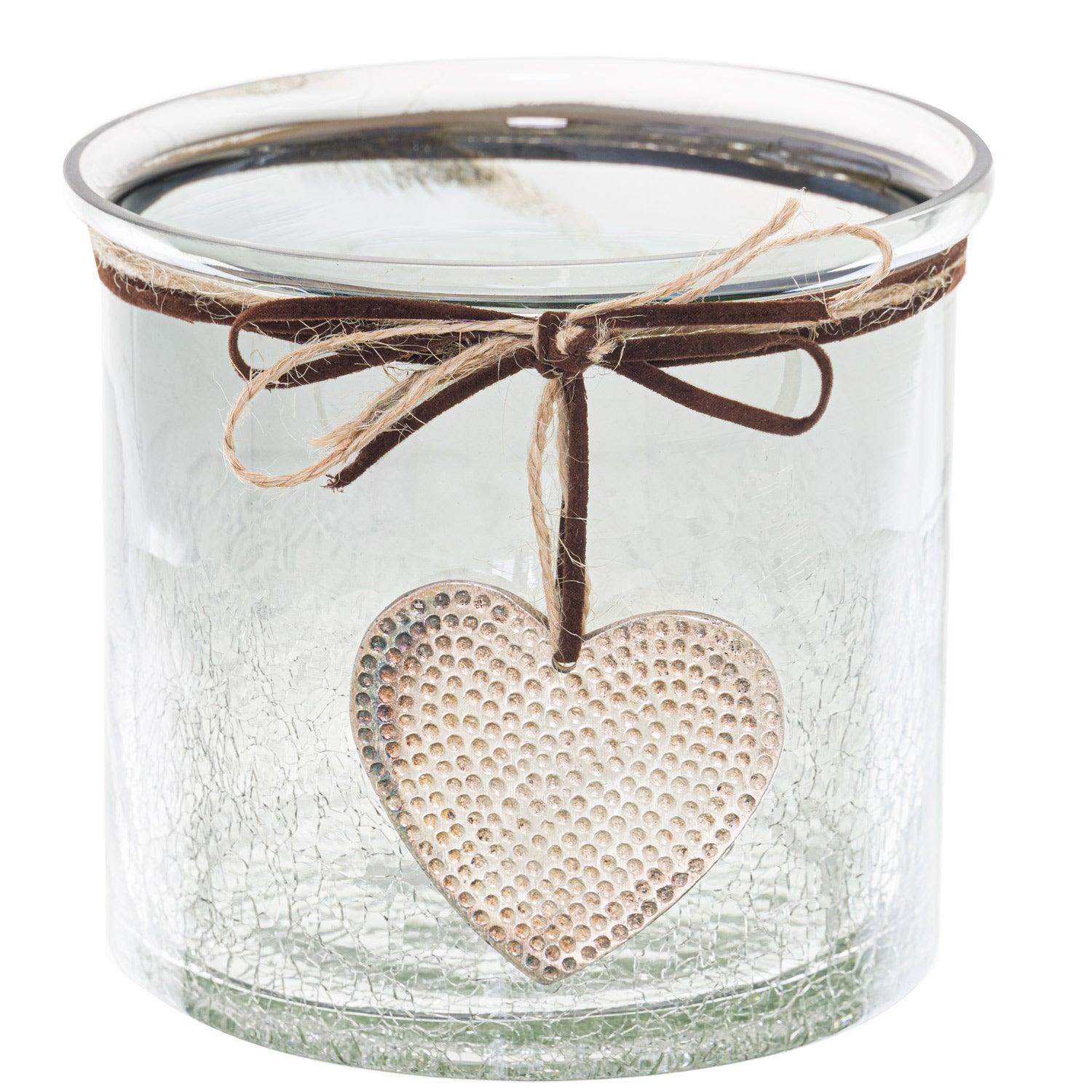 Smoked Midnight Crackled Heart Candle Holder - Eudemonia Home Goods