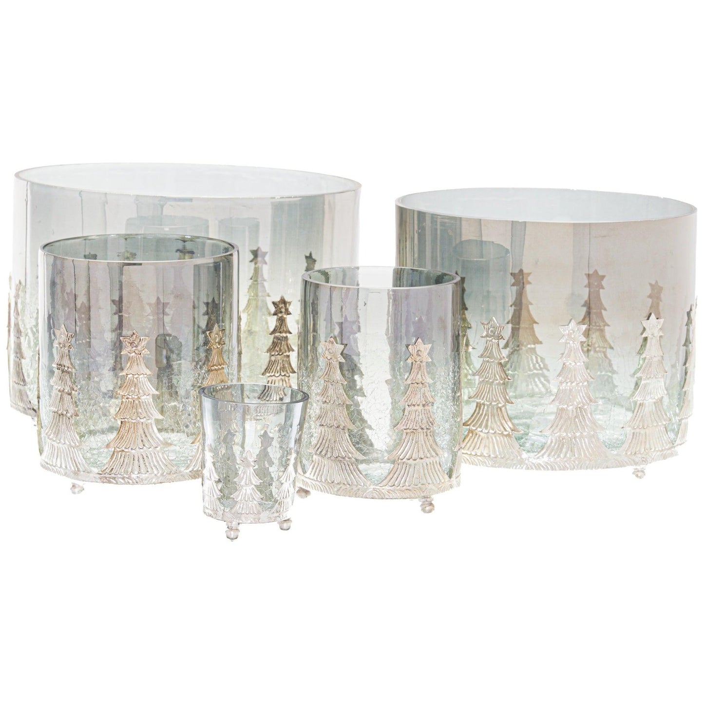 Noel Collection Small Christmas Tree Crackled Candle Holder - Eudemonia Home Goods