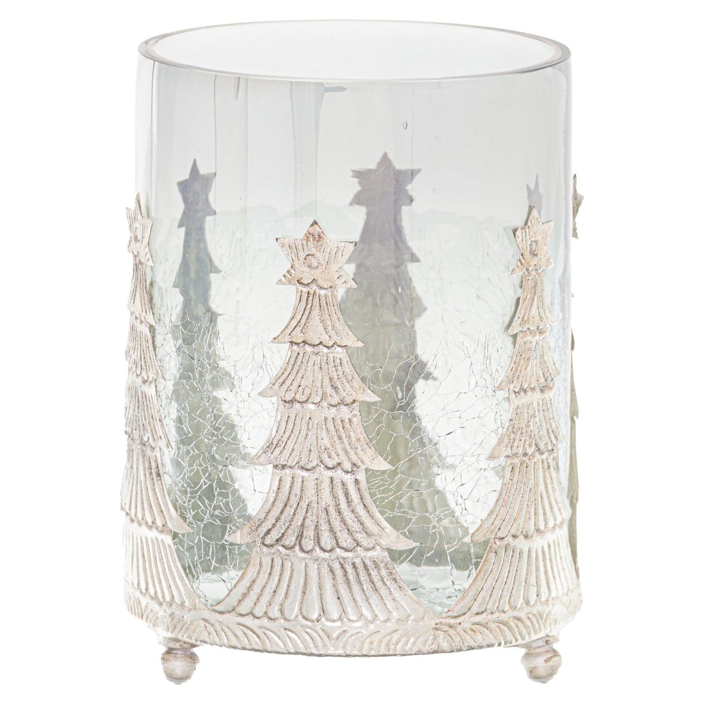 Noel Collection Medium Christmas Tree Crackled Candle Holder - Eudemonia Home Goods