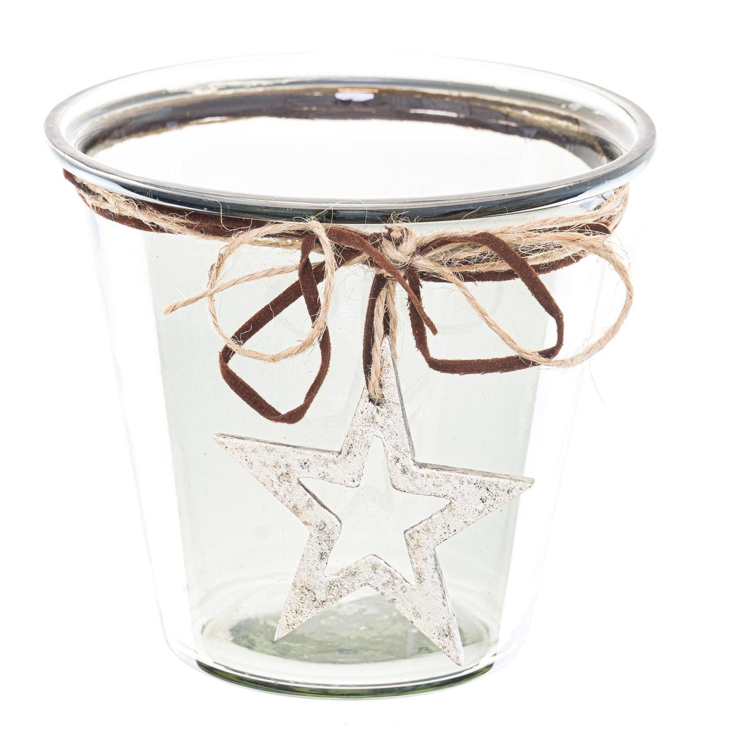 Smoked Midnight Hammered Star Medium Candle Holder - Eudemonia Home Goods