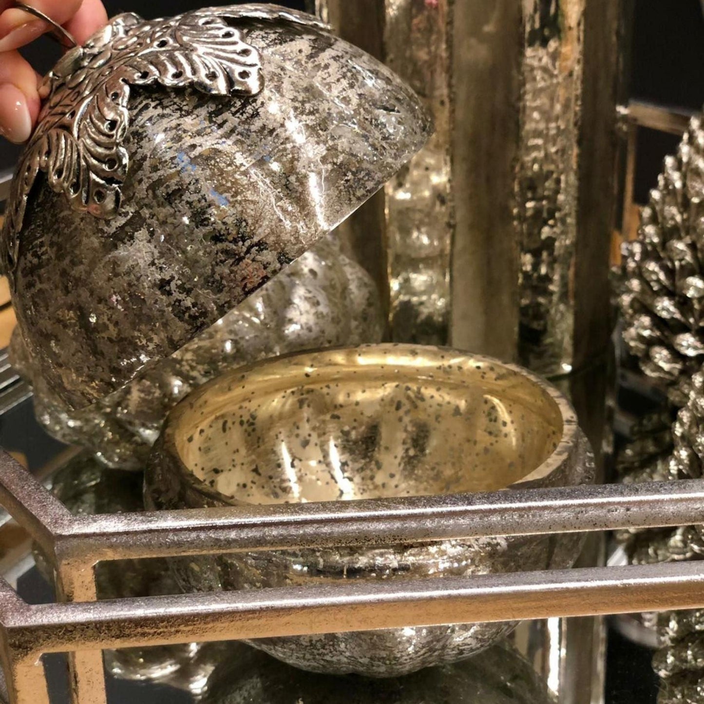 The Noel Collection Mercury Leaf Crested Trinket Bauble - Eudemonia Home Goods
