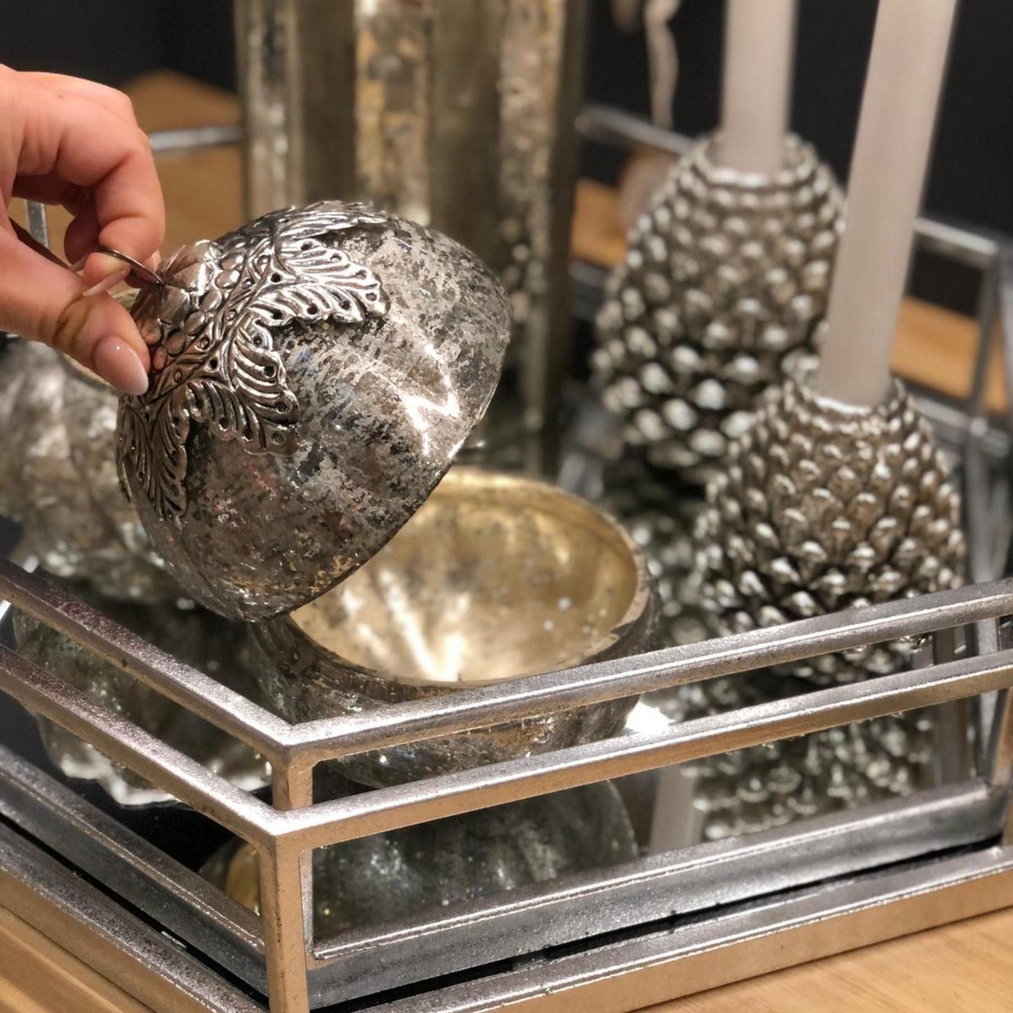 The Noel Collection Mercury Leaf Crested Trinket Bauble - Eudemonia Home Goods