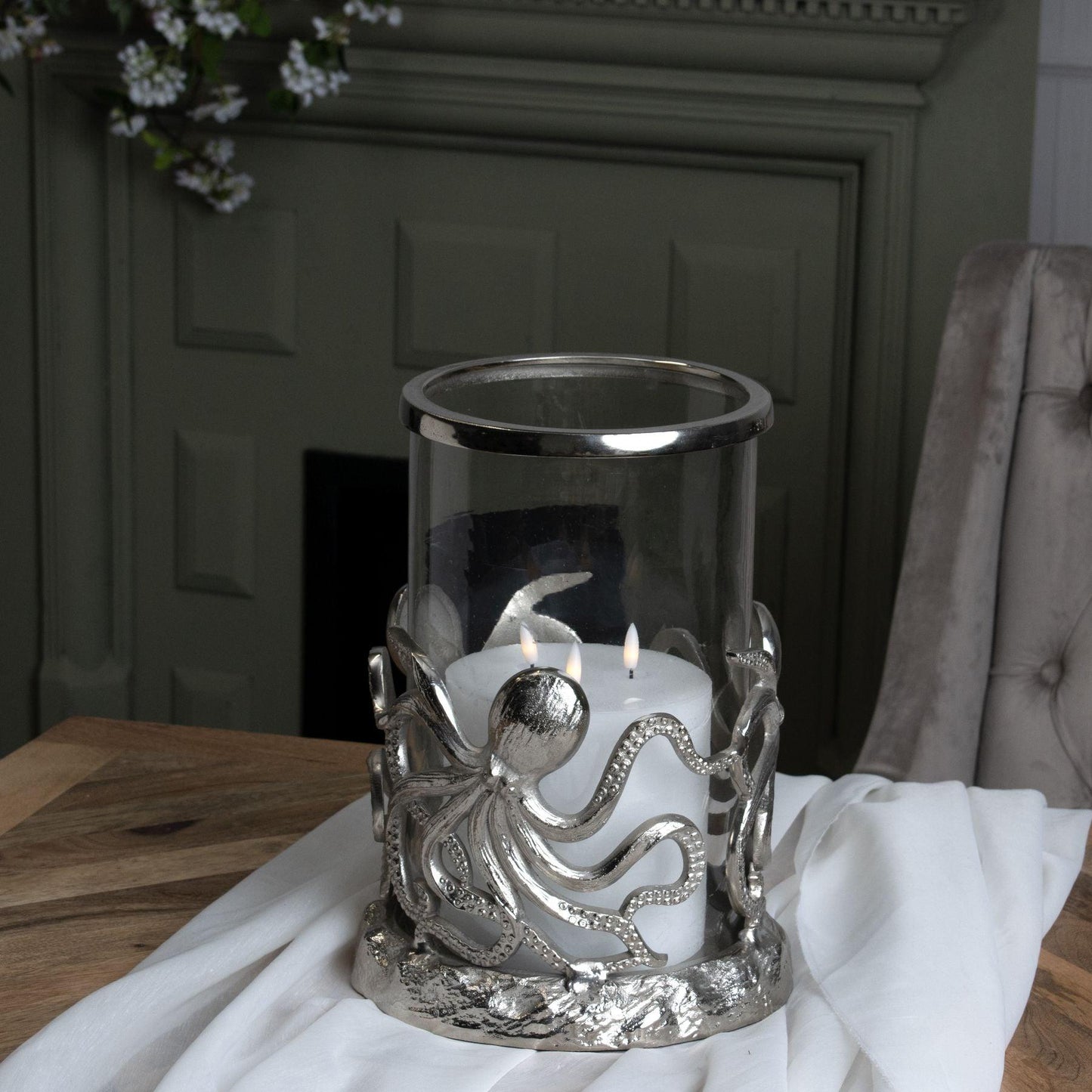 Silver Octopus Candle Hurricane Lantern - Eudemonia Home Goods