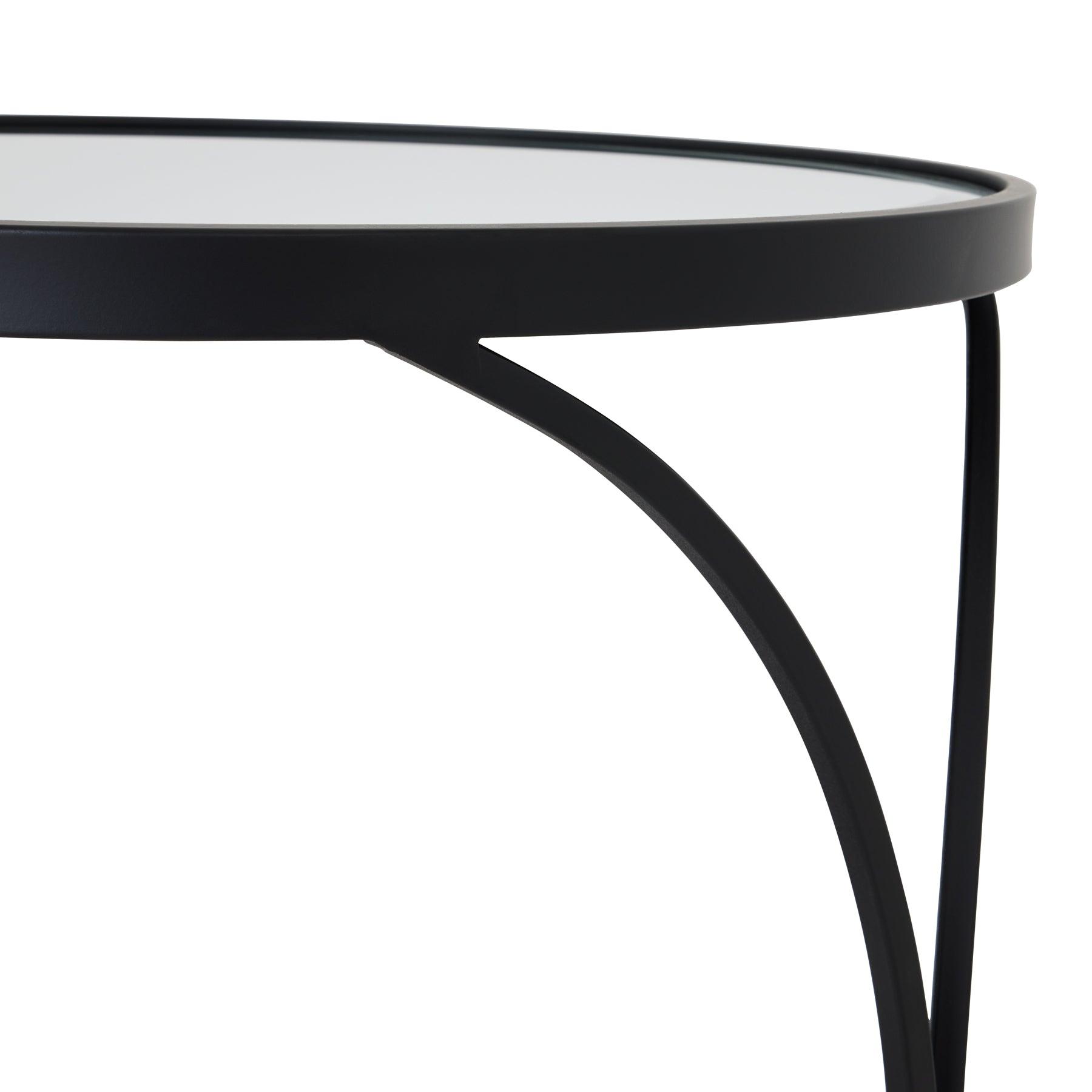 Concaved Set Of Two Black Mirrored Side Tables - Eudemonia Home Goods