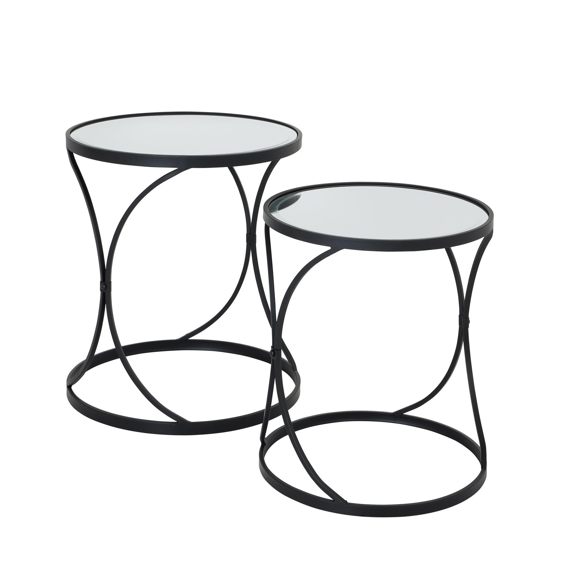 Concaved Set Of Two Black Mirrored Side Tables - Eudemonia Home Goods