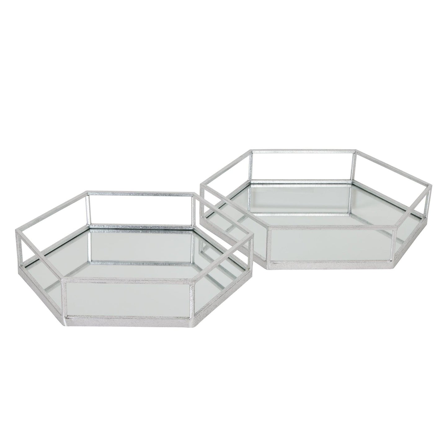 Silver Hexagon Set Of Two Trays - Eudemonia Home Goods