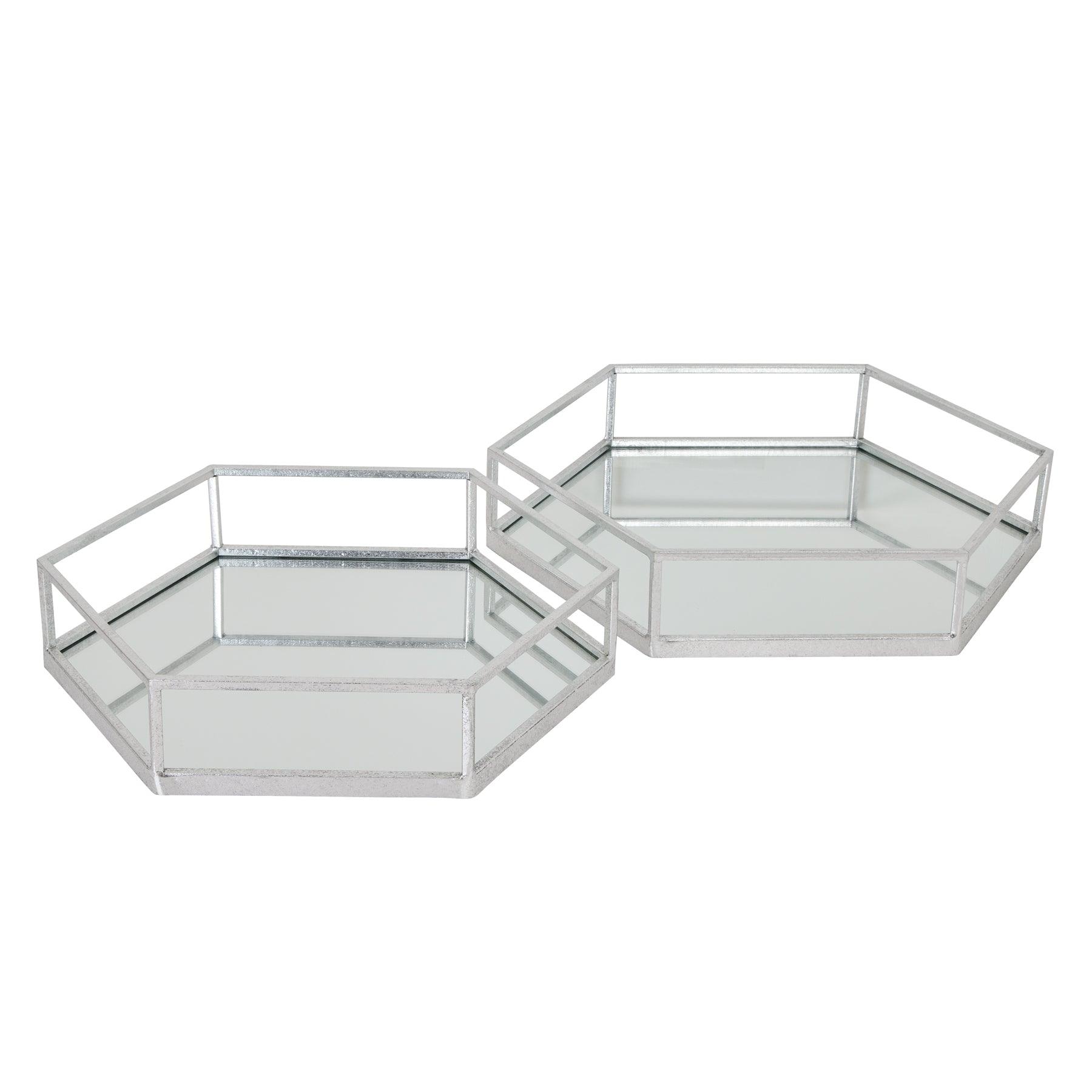 Silver Hexagon Set Of Two Trays - Eudemonia Home Goods