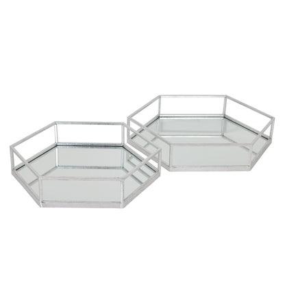 Silver Hexagon Set Of Two Trays - Eudemonia Home Goods