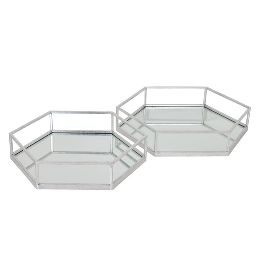Silver Hexagon Set Of Two Trays - Eudemonia Home Goods