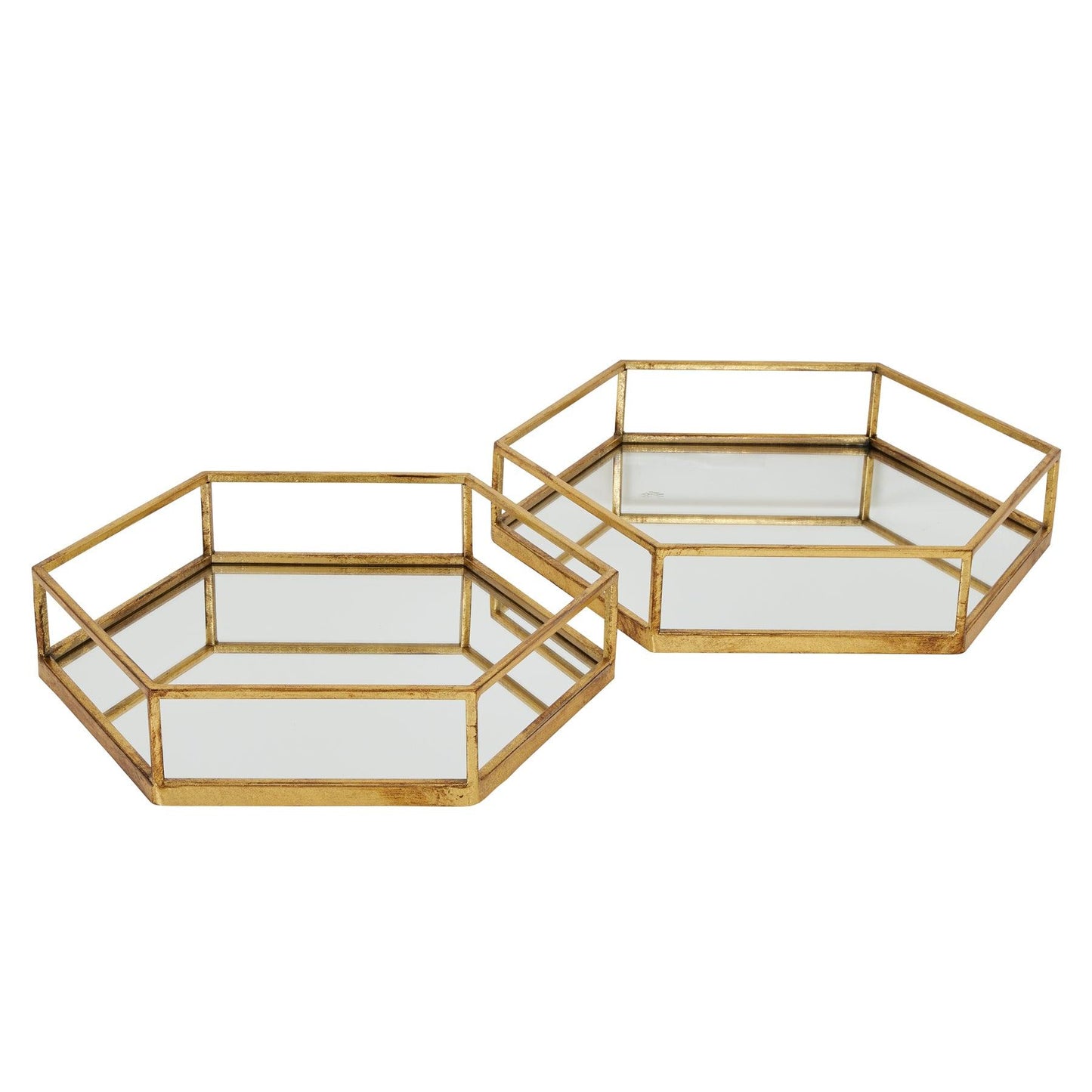 Gold Hexagon Set Of Two Trays - Eudemonia Home Goods