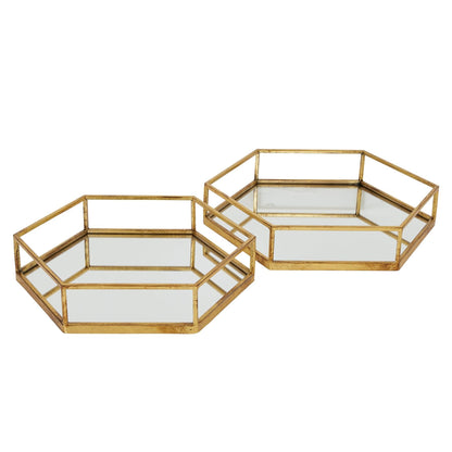 Gold Hexagon Set Of Two Trays - Eudemonia Home Goods
