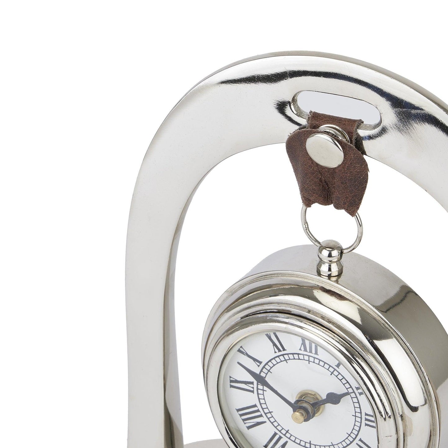 Nickel Hanging Mantel Clock With Leather - Eudemonia Home Goods