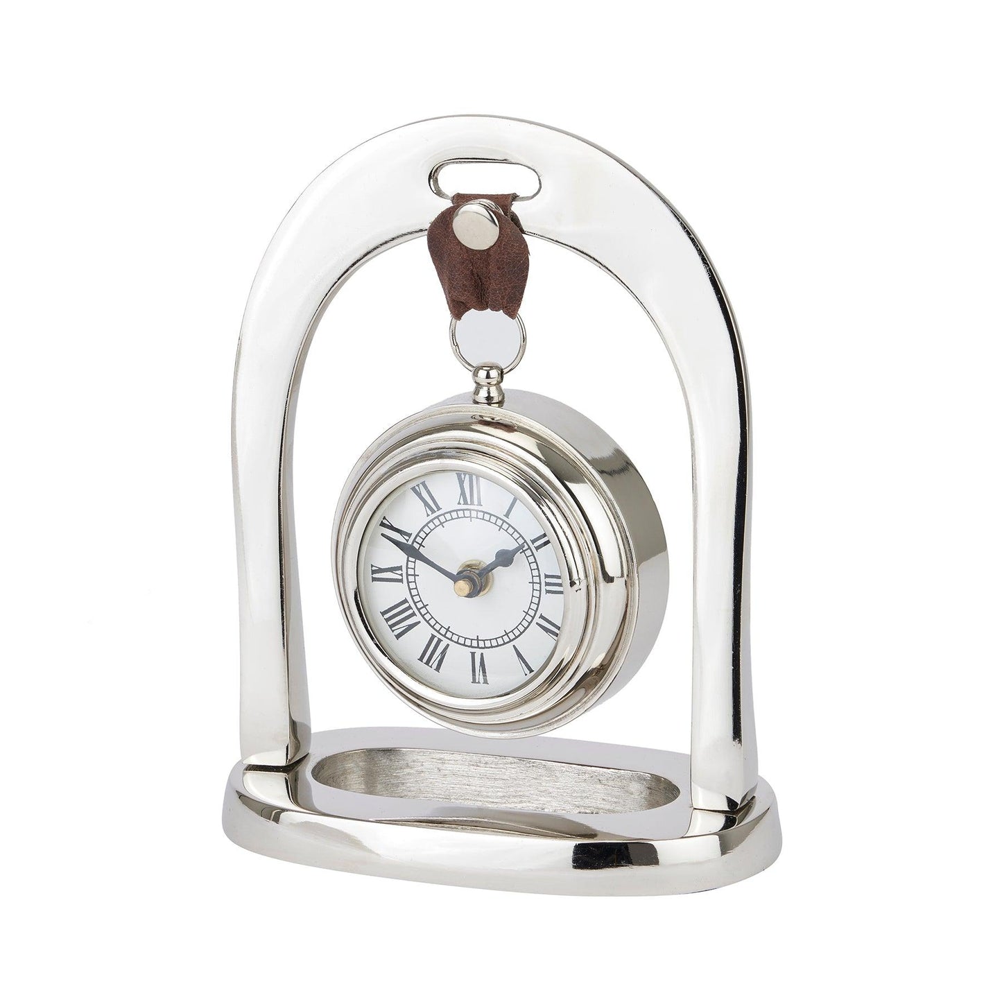Nickel Hanging Mantel Clock With Leather - Eudemonia Home Goods