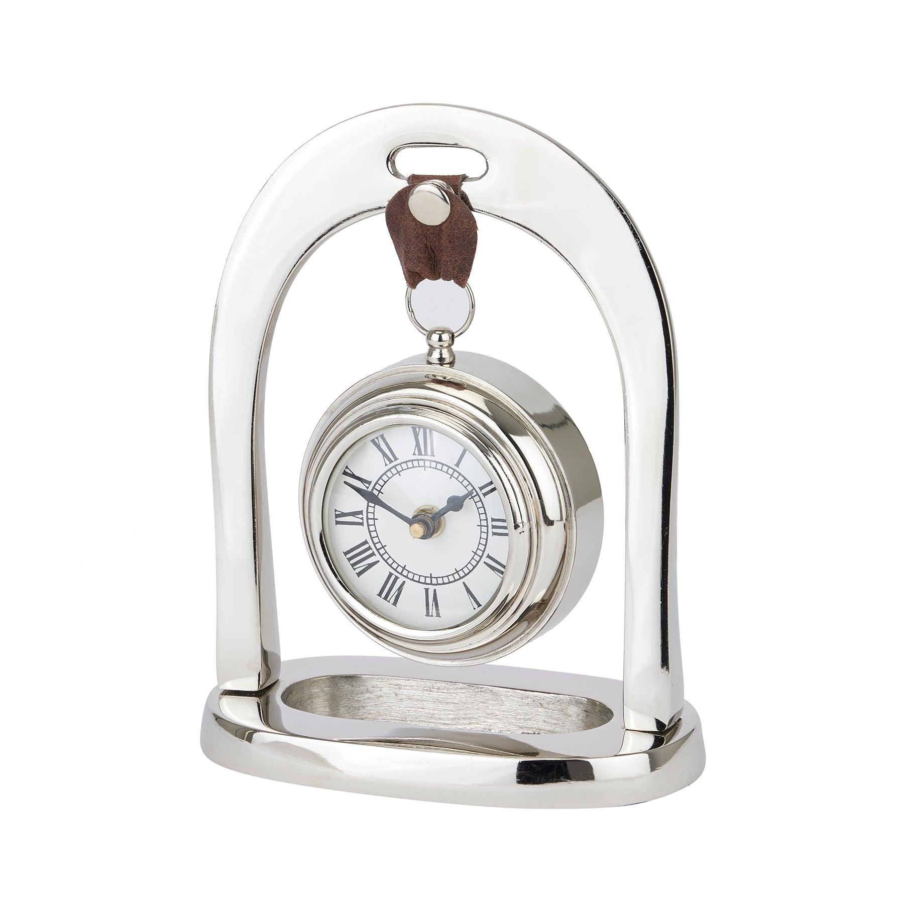 Nickel Hanging Mantel Clock With Leather - Eudemonia Home Goods