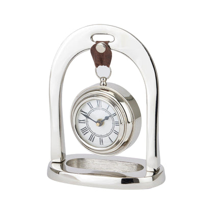 Nickel Hanging Mantel Clock With Leather - Eudemonia Home Goods