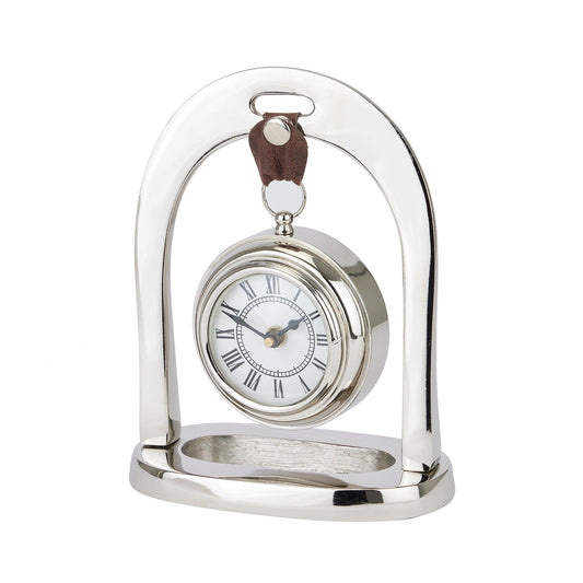 Nickel Hanging Mantel Clock With Leather - Eudemonia Home Goods