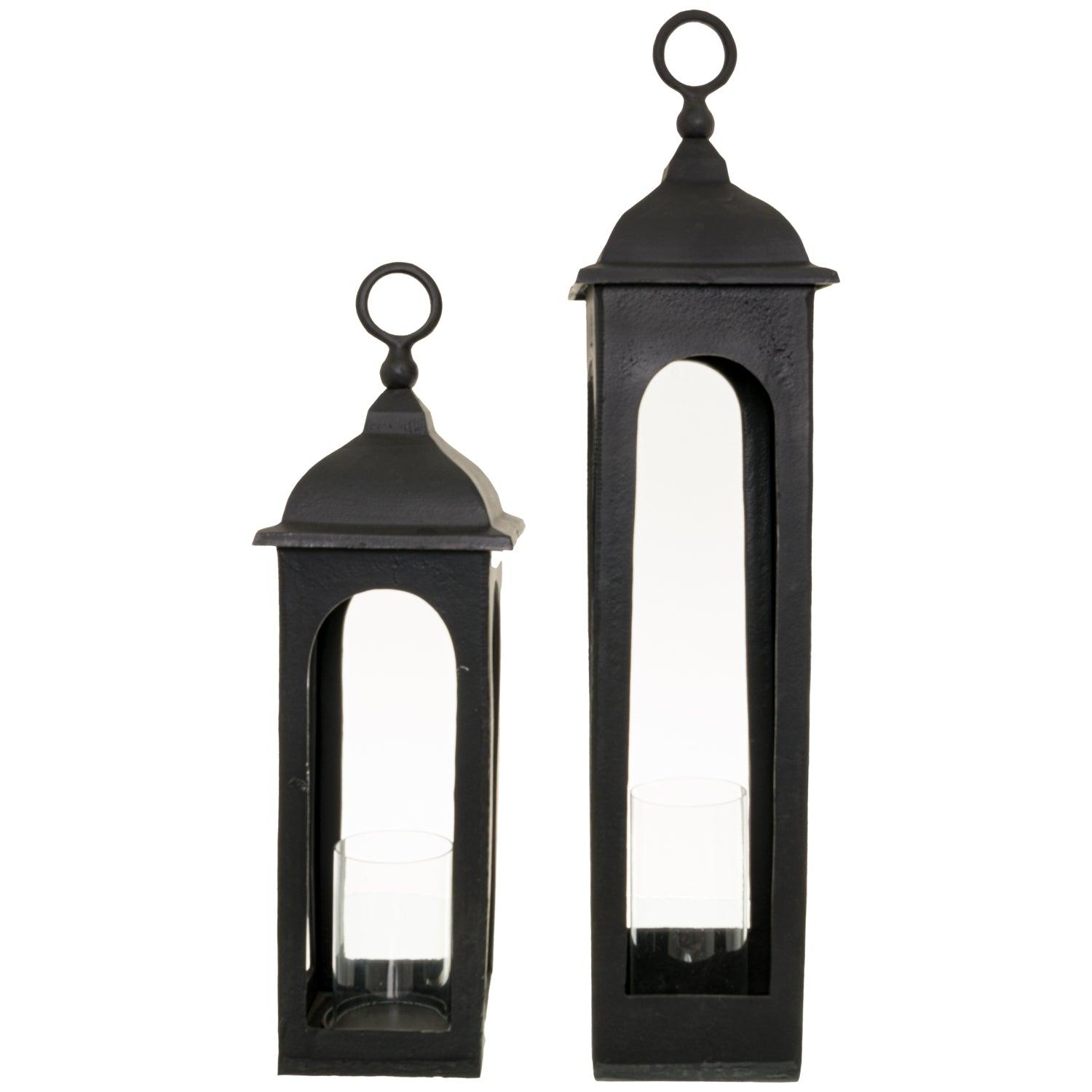 Farrah Collection Black Cast Tall Loop Top Lantern - Eudemonia Home Goods