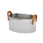 Large Silver Fluted Leather Handled Champagne Cooler - Eudemonia Home Goods