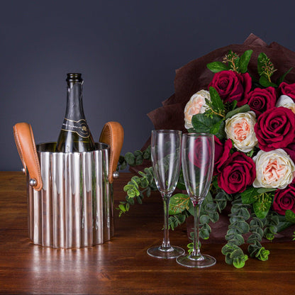 Silver Fluted Leather Handled Single Champagne Cooler - Eudemonia Home Goods