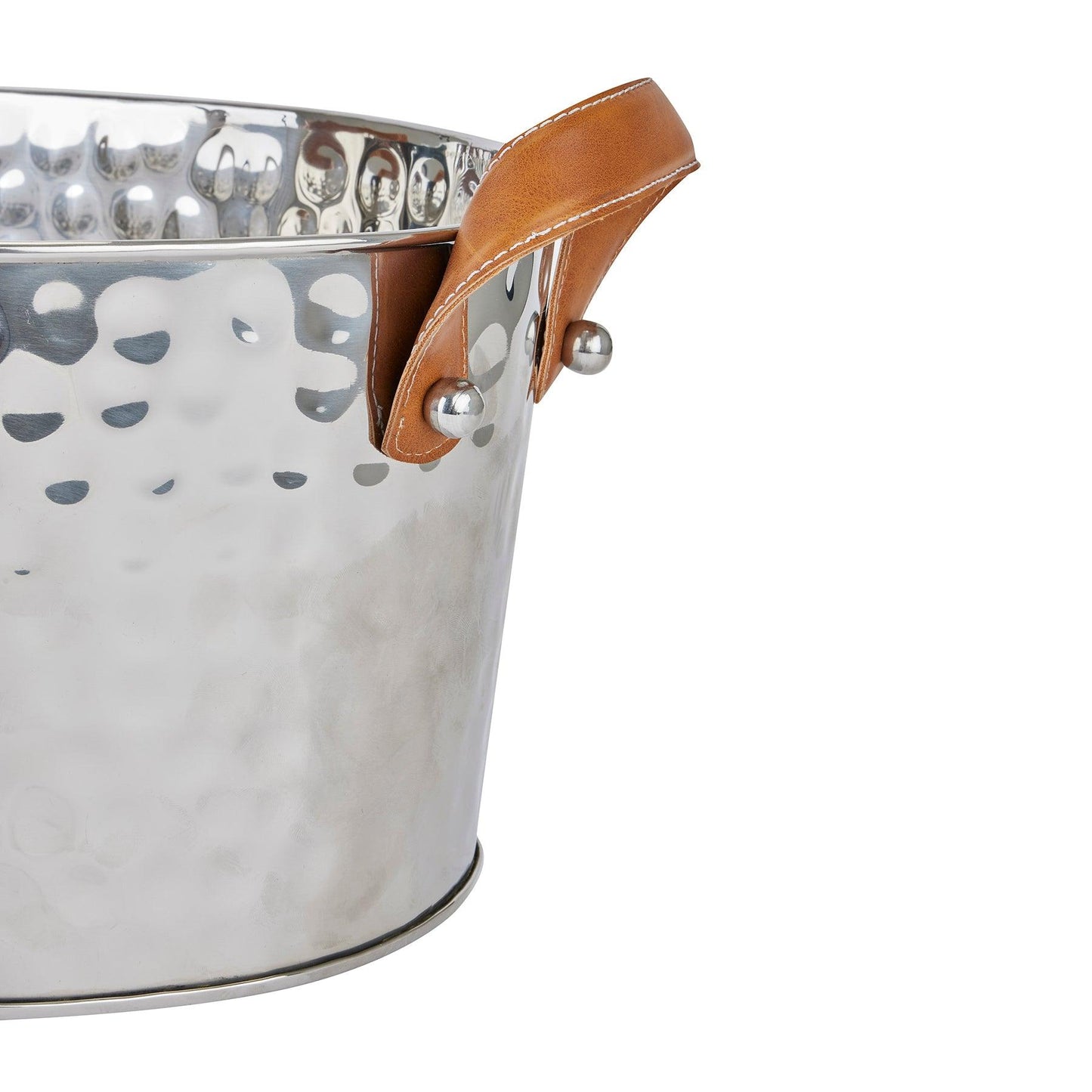 Silver Large Leather Handled Champagne Cooler - Eudemonia Home Goods