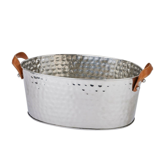 Silver Large Leather Handled Champagne Cooler - Eudemonia Home Goods