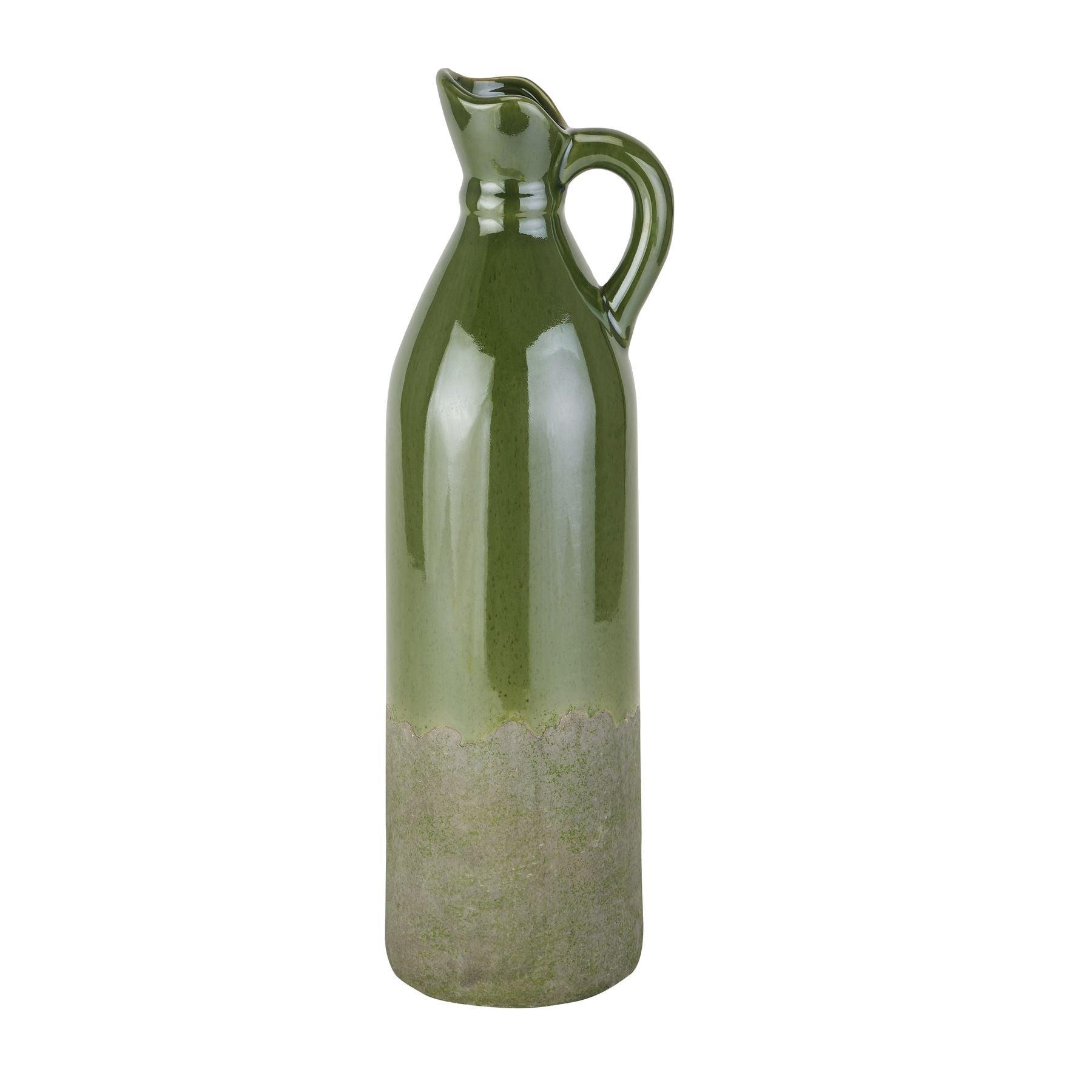 Decorative Tall Olive Stoneware Jug - Eudemonia Home Goods