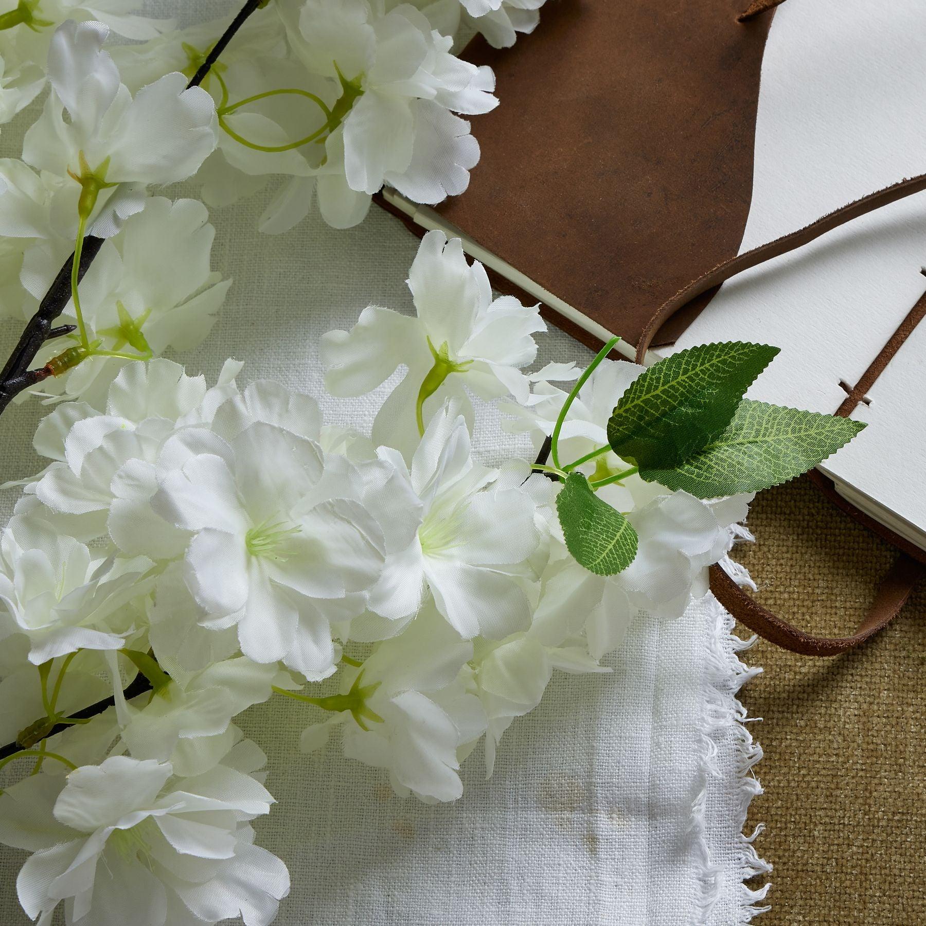 Large White Full Cherry Blossom Stem - Eudemonia Home Goods