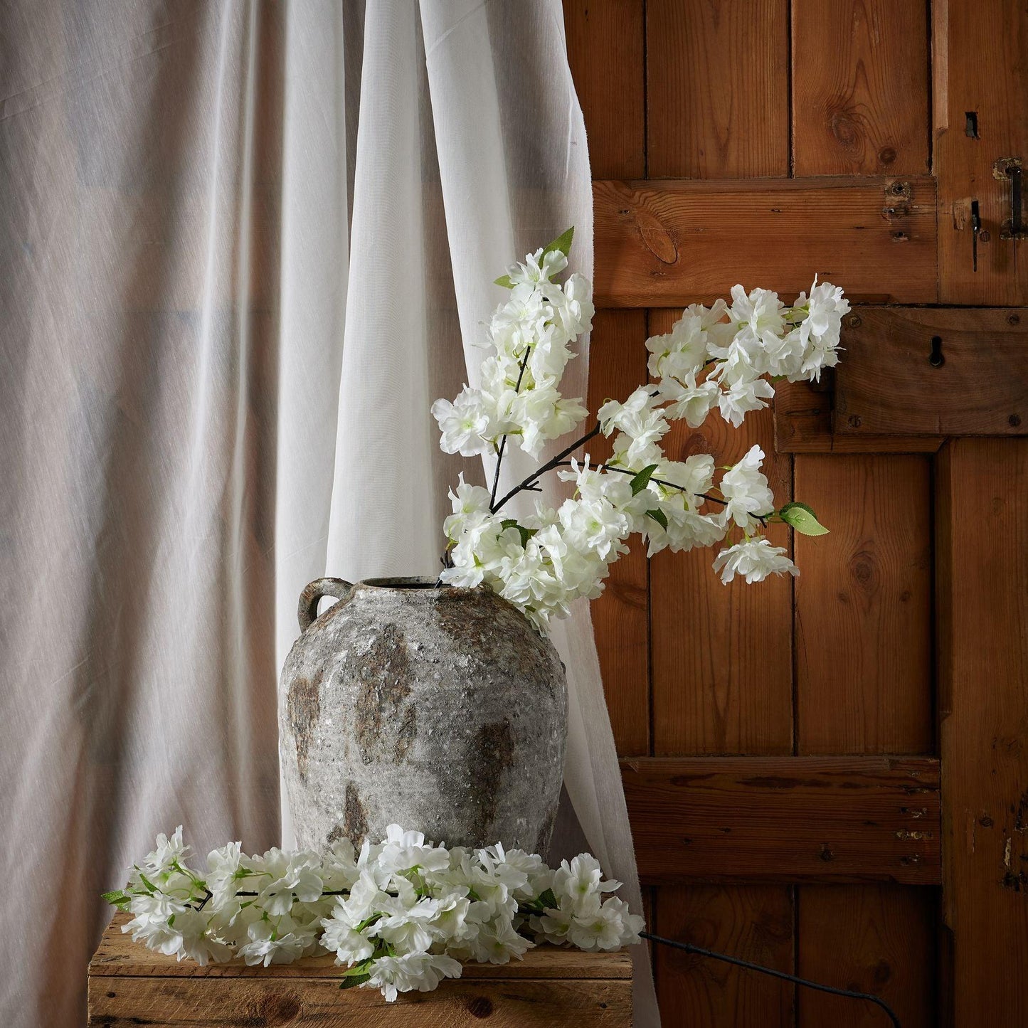 Large White Full Cherry Blossom Stem - Eudemonia Home Goods
